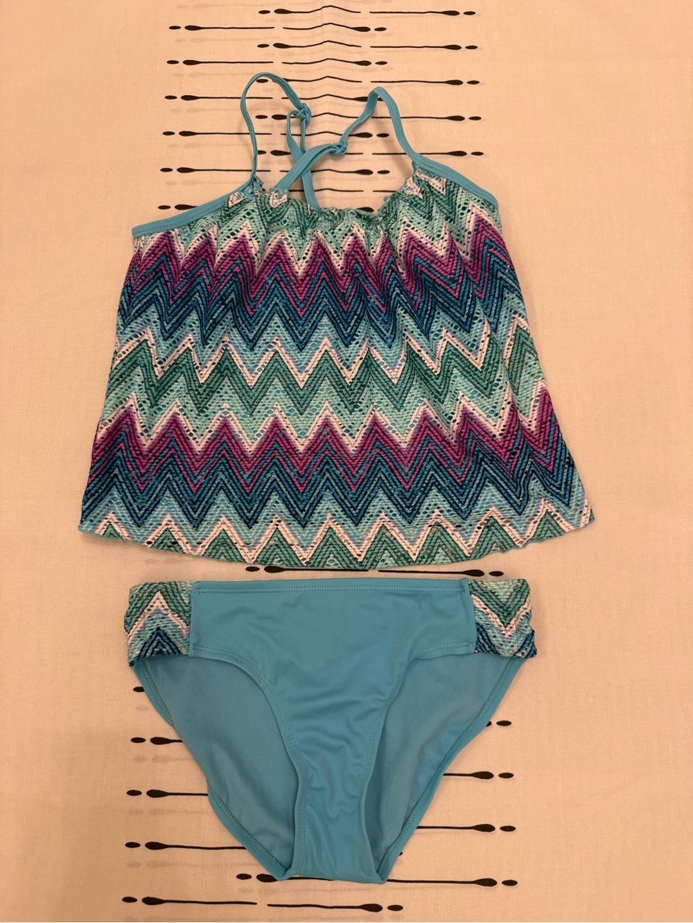 Justice Girls' Chevron Tankini in Aqua, Teal & Purple